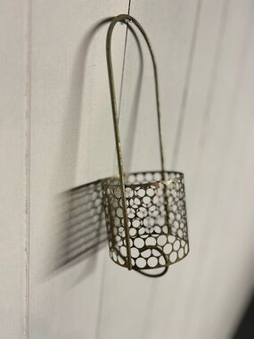 Metal Hanging Candle or Plant Holder in Antique Gold Brass Tone